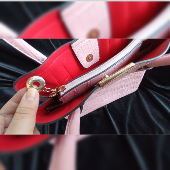 Baby Pink Crock Satchel Handbag As New - Picture 11 of 16